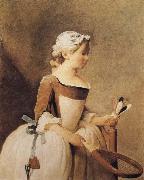 Jean Baptiste Simeon Chardin Girl with a Racquer and Shuttlecock oil on canvas